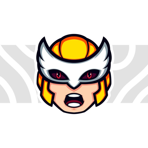 Lindo Chibi Casco Dorado Gritando Guerrero Cabeza Vector Mascota