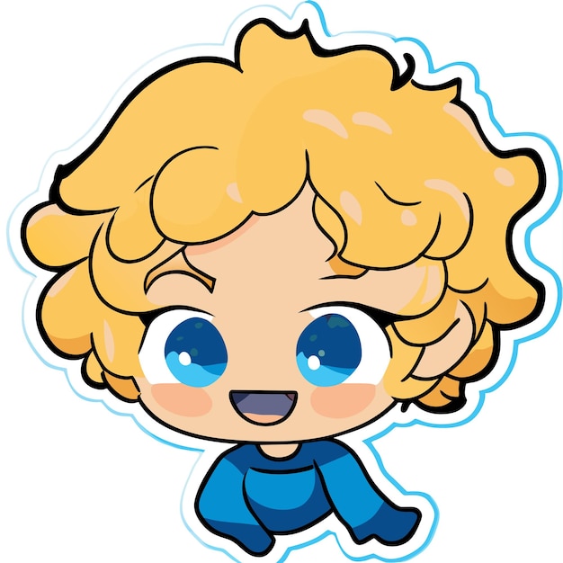 Lindo chibi niño dibujado a mano dibujos animados pegatina icono concepto aislado ilustración