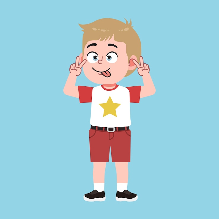 Vector el lindo chico americano con el cabello rubio caricatura cara tonta y absurdo