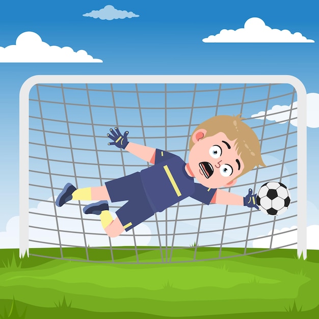 El lindo chico americano con el pelo rubio de dibujos animados jugando al fútbol