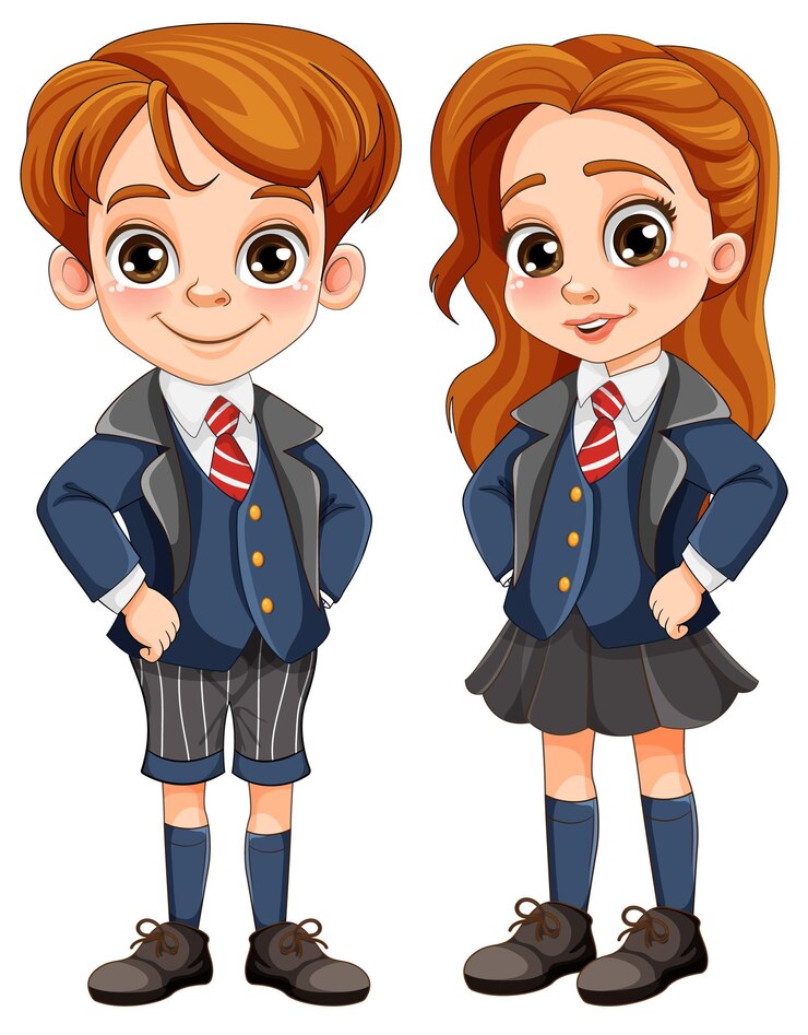Vector lindo chico y chica estudiante en uniforme escolar