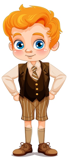 Lindo chico europeo en el personaje de dibujos animados de equipo de la era Regency