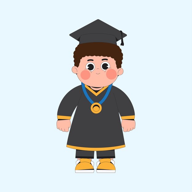 El lindo chico de la graduación con la medalla de la ilustración del personaje de dibujos animados