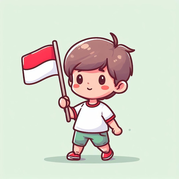 lindo chico sosteniendo la bandera de indonesia