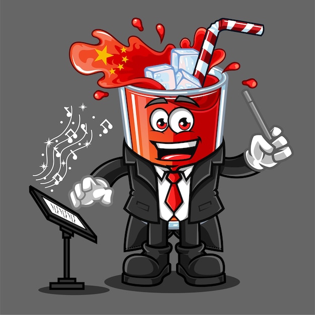 Lindo china bebida bandera conductor música vector mascota ilustración