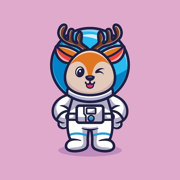 Lindo ciervo astronauta de pie vector de dibujos animados Concepto de ciencia animal aislado vector premium