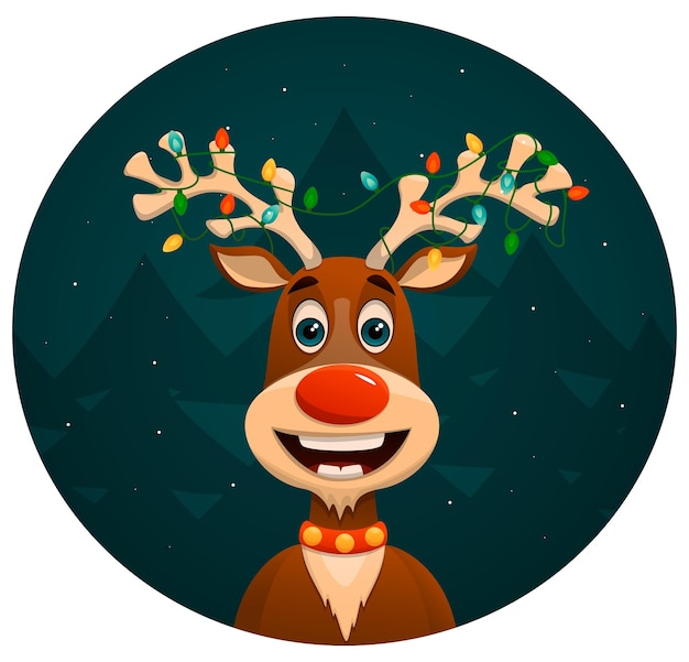 Lindo ciervo de Navidad de invierno. Feliz navidad y próspero año nuevo. ilustración vectorial