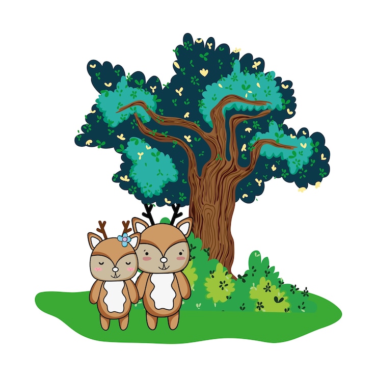 Vector lindo ciervo pareja animal y árbol
