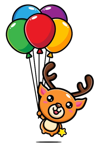 lindo ciervo volando con globos de colores