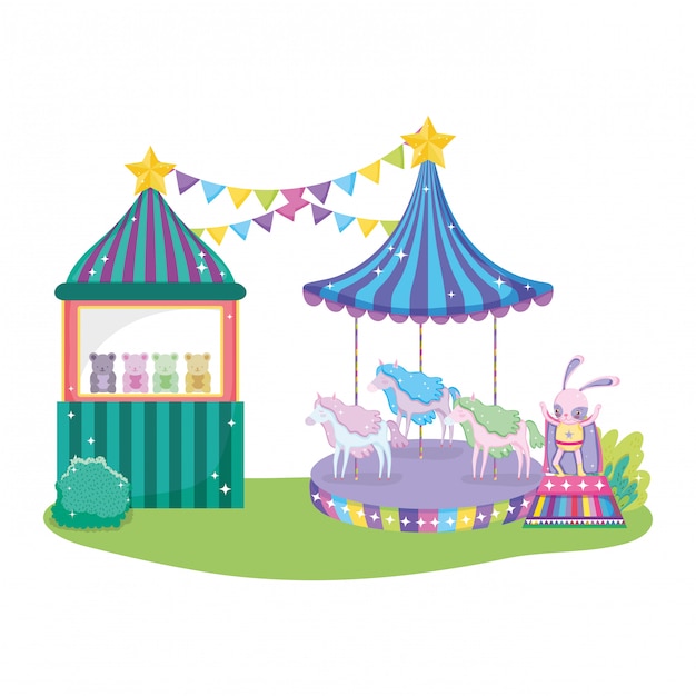 Lindo circo de conejo con capa y kiosco.