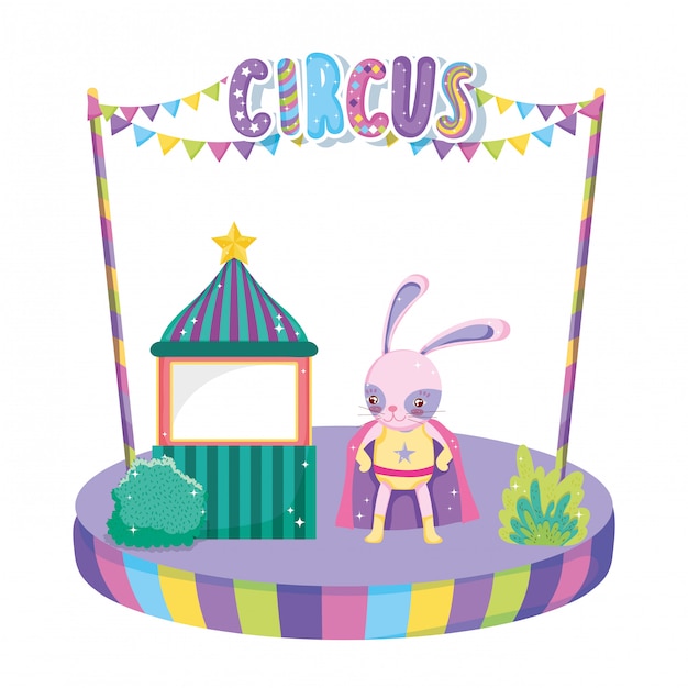 Lindo circo de conejo con capa y kiosco.
