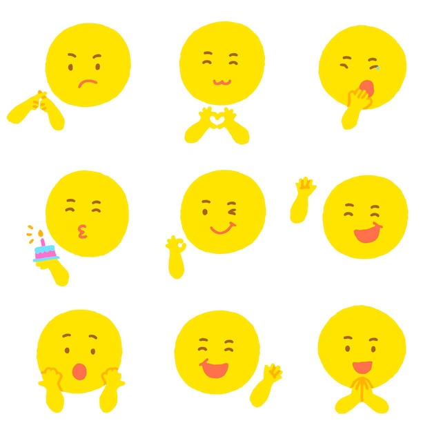 Lindo Círculo Amarillo Redondo Emoji Expresión Diferente Emoción Emoticon Emocional Mano Doodle Carácter