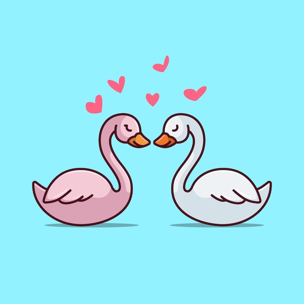 Lindo cisne pareja amor corazón dibujos animados vector ilustración animal naturaleza aislado gratis