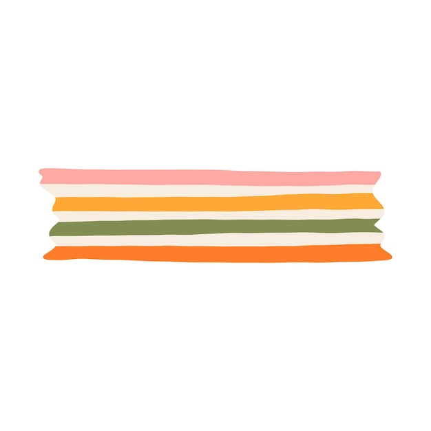 Vector lindo clippart de cinta washi con estripes con patrón de línea horizontal cinta adhesiva con ornamentos coloridos estética cinta escocesa decorativa con bordes rasgados para cuaderno de planificador de recortes