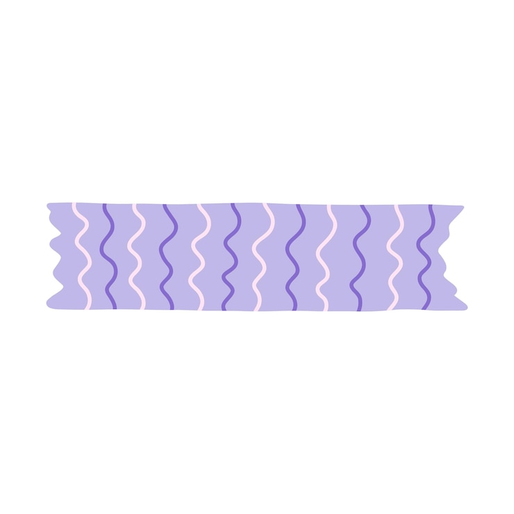 Vector lindo clippart de cinta washi franja con patrón de línea ondulada vertical cinta adhesiva con ornamento de colores garabateado cinta escocesa decorativa estética con bordes rasgados para cuaderno de planificador de recortes
