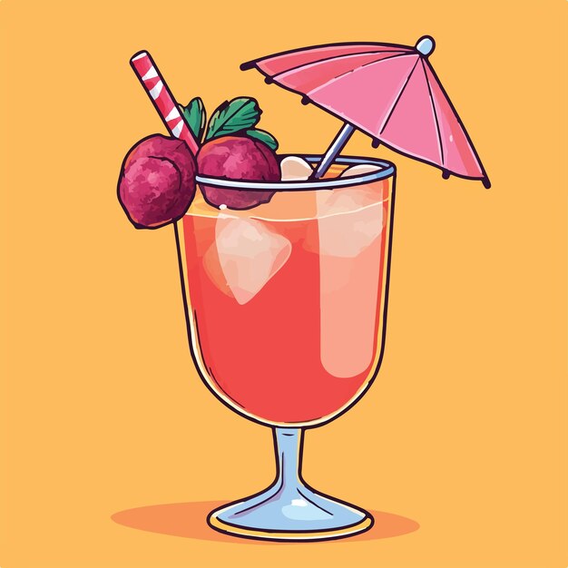 Lindo cóctel de lichi exótico con ilustración vectorial de guarnición