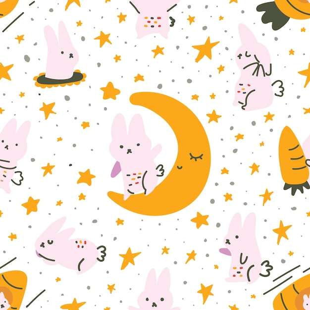 Lindo color pastel estilo escandinavo conejito luna zanahoria de patrones sin fisuras