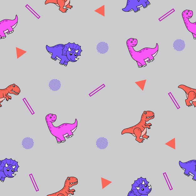 Lindo colorido dinosaurio animal de patrones sin fisuras colorido objeto fondo de pantalla con diseño gris