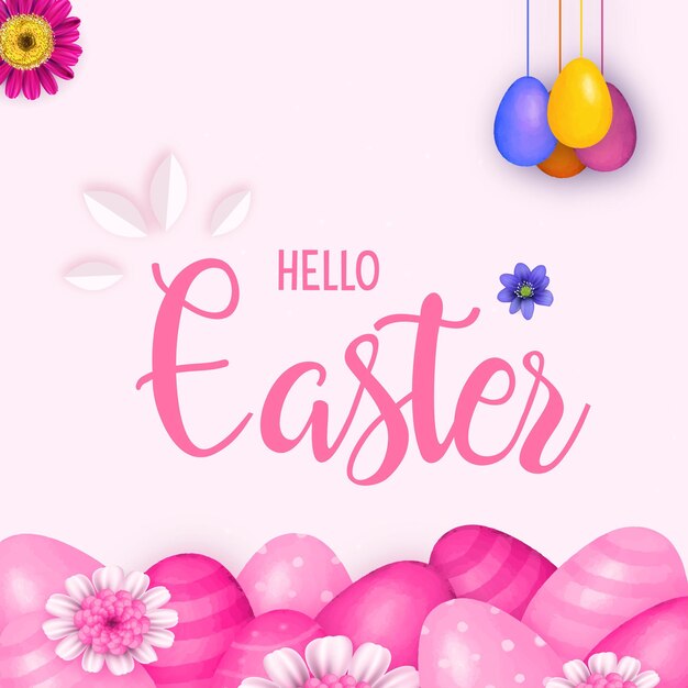 Lindo colorido feliz Pascua venta cartel Banner fondo rosa con huevos Vector libre