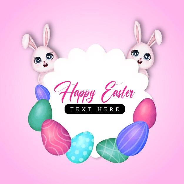 Lindo colorido feliz Pascua venta cartel Banner rosa púrpura fondo con huevos Vector libre