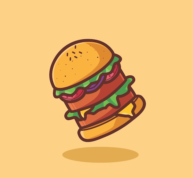 Lindo concepto de comida de dibujos animados de hamburguesa grande ilustración aislada estilo de dibujos animados plano adecuado para el diseño de iconos de pegatinas vector de logotipo premium