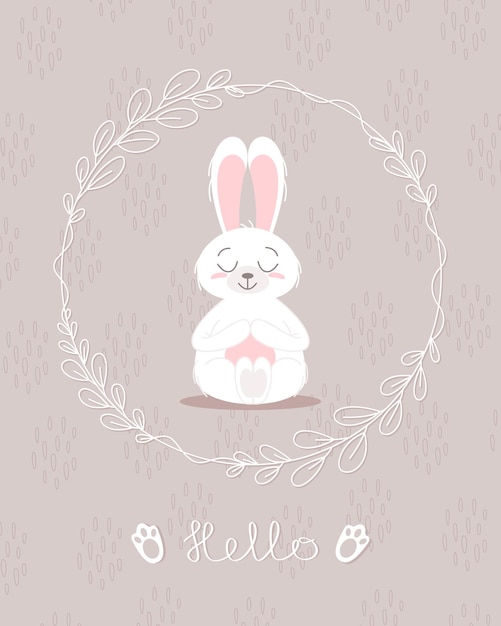 Vector lindo conejito bebé y niños concepto felices pascuas conejos diferentes poses personajes de dibujos animados tarjeta con lindo conejito conejito con hojas florales diseño para bebé niños cartel tarjeta invitación vector