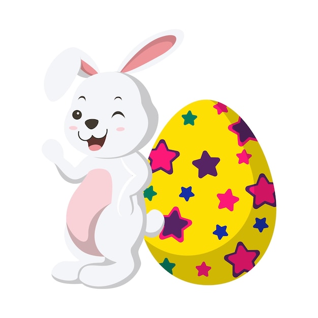 Lindo conejito blanco con huevo de Pascua
