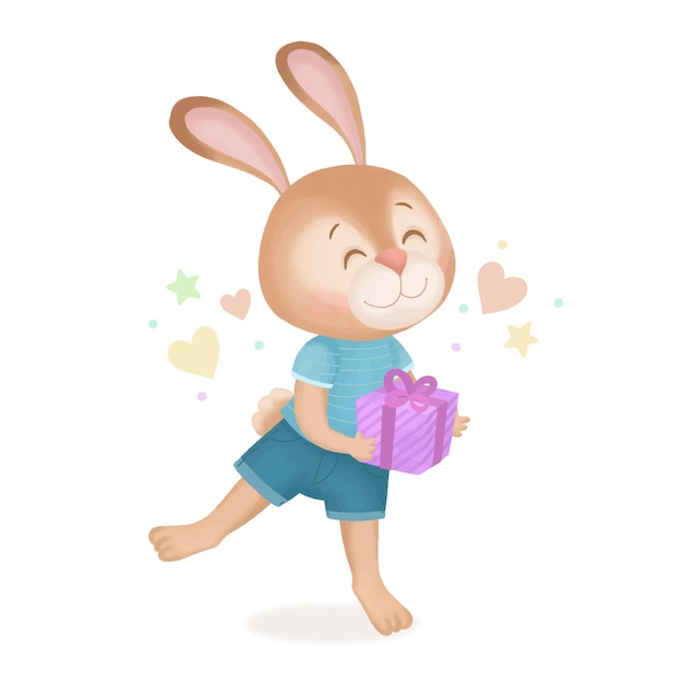 Lindo conejito con caja de regalo tarjeta de felicitación del día de san valentín