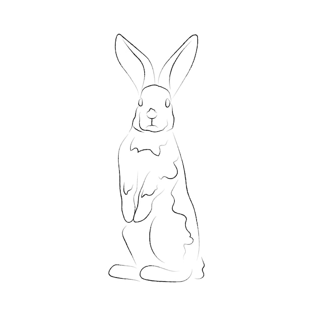 Lindo conejito, conejito, arte de línea en blanco y negro, arte de una línea