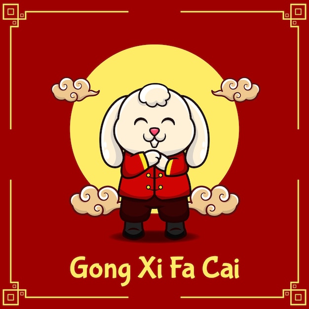 Lindo conejito diciendo gong xi fa cai Ilustración vectorial para el año nuevo chino