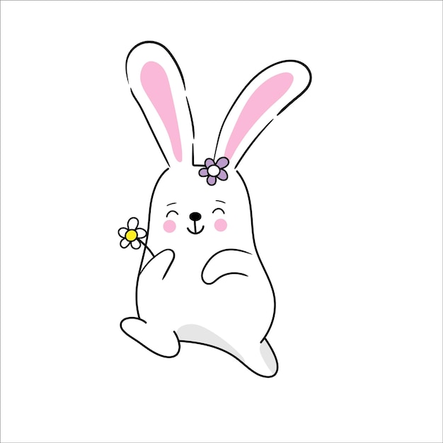 Lindo conejito divertido de dibujos animados Kawaii personaje bebé animales Niños clipart vector ilustraciones planas aisladas sobre fondo blanco