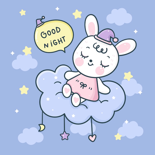 Lindo conejito dormir conejo dibujos animados kawaii animal dulce sueño