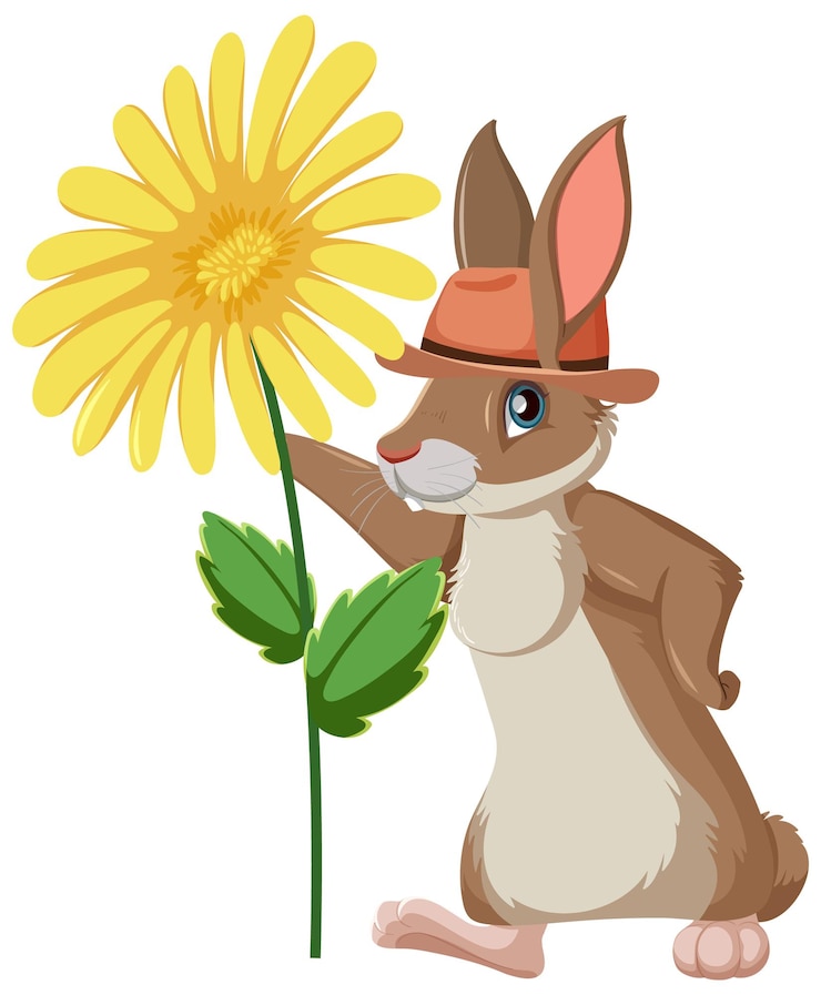 Vector lindo conejito con flor amarilla