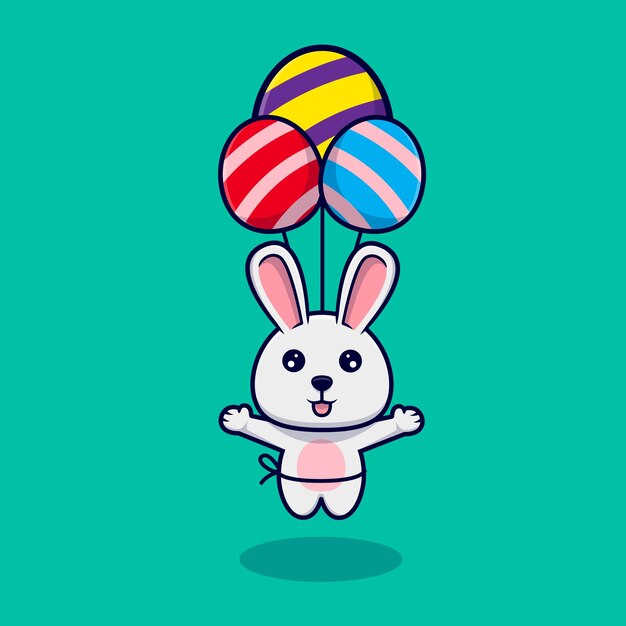 Lindo conejito flotando con globo de huevos de pascua