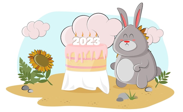 Un lindo conejito horneó un pastel para 2023 y decidió tratar a todos los animales del bosque.