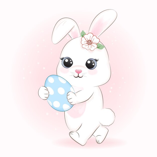 Lindo conejito y huevo, concepto de día de Pascua