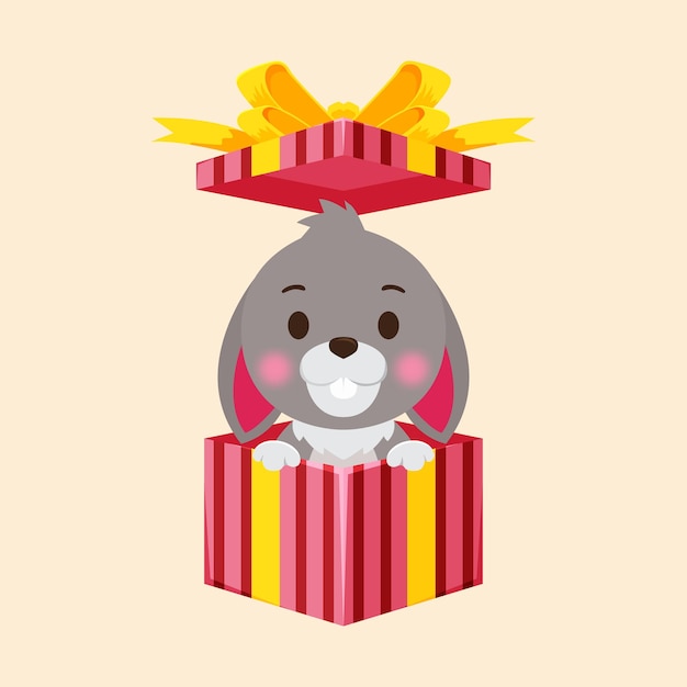 Vector lindo conejito en una ilustración de caja de regalo