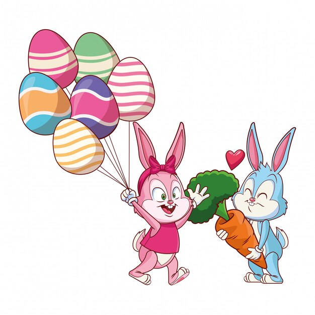 Lindo conejito de pascua amigos felices huevo globos