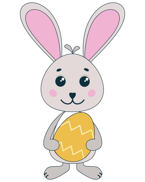 Vector lindo conejito de pascua con huevos de pascua feliz pascua ilustración de dibujos animados de un conejito feliz