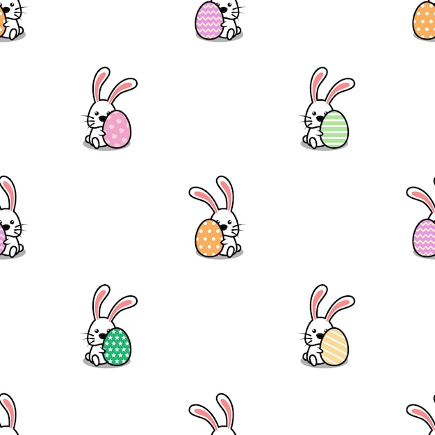Lindo conejito con patrones sin fisuras de dibujos animados de huevo de Pascua