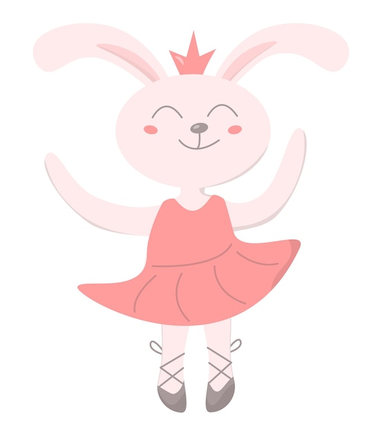 Vector lindo conejito en vestido rosa bailando ballet personaje ilustración vectorial