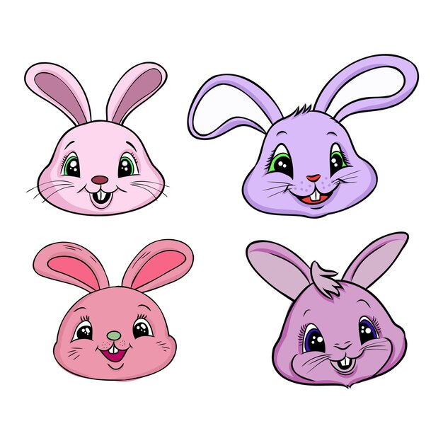 Lindo conejito y zanahoria colección dibujado a mano ilustración vectorial