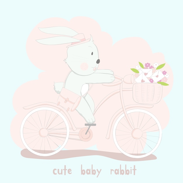 El lindo conejo bebé en bicicleta rosa