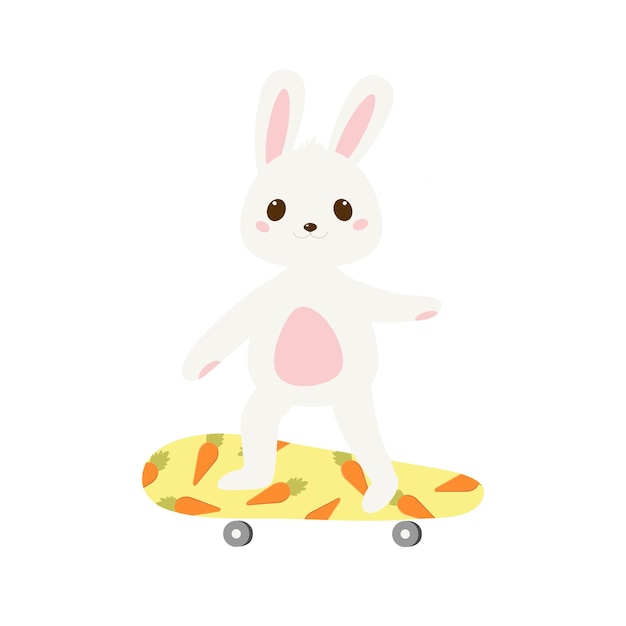 Lindo conejo bebé montando una patineta.