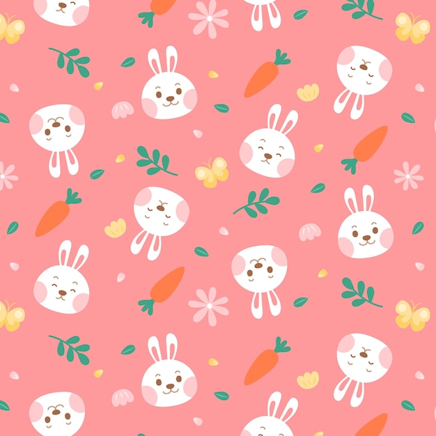 Lindo Conejo Blanco Eith Flor Y Zanahoria Patrón Vector Ilustración