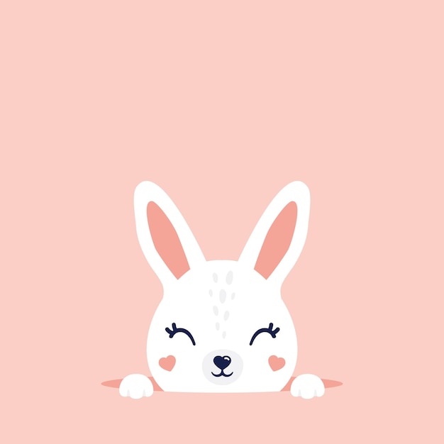 Lindo conejo blanco de Pascua de primavera saliendo del agujero de la tierra ilustración vectorial conejo blanco