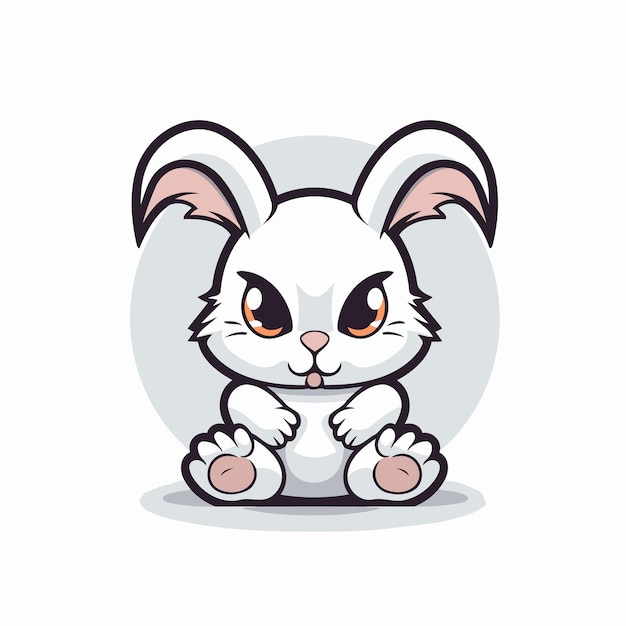 Un lindo conejo blanco sentado sobre un fondo blanco Ilustración de dibujos animados vectorial