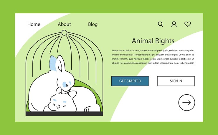 Vector lindo conejo blanco web banner o página de aterrizaje animales libres de crueldad desarrollo sostenible