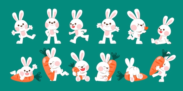 Vector lindo conejo blanco con zanahoria vector ilustración