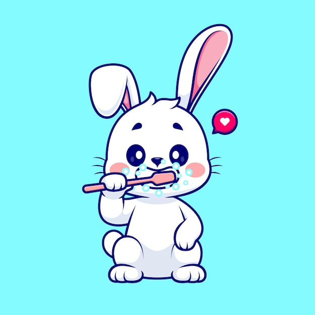 Lindo Conejo Cepillarse Los Dientes Dibujos Animados Vector Icono Ilustración Animal Saludable Icono Concepto Aislado